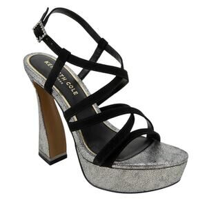 Kenneth Cole NY Women's Allen Strappy Platform Sandals Black Pewter Size 5